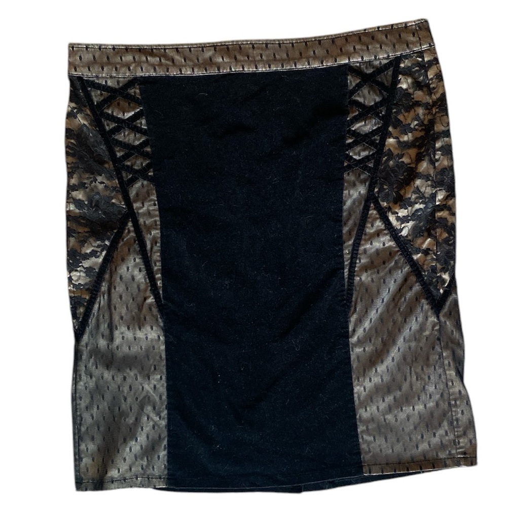 Tripp NYC Vintage Gothic Black Lace Velour Mid Length Skirt, Women’s XXL